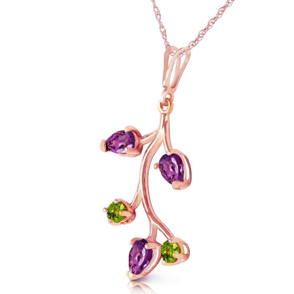 14k Solid Gold Necklace With Amethyst Peridot 823$